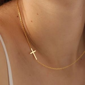 Gold plated sideways cross 16 inches